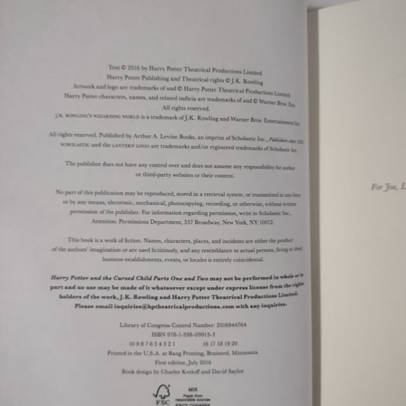 Harry Potter and the Cursed Child, Parts One and Two: The Official Playscript of - Picture 5 of 5